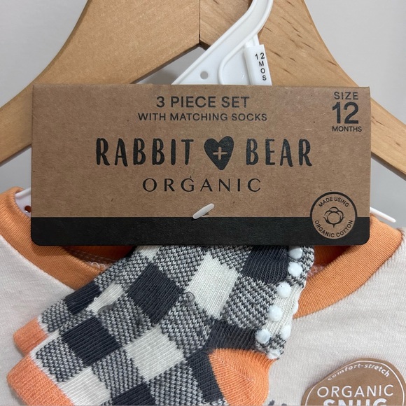 Rabbit + Bear Organic Cotton 3 piece Baby Halloween Pajama Set 12 Months NWT - Picture 3 of 5